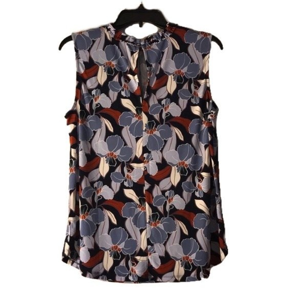 Ann Taylor Ruffle Mock Neck Shell Floral Blouse Top Blue Size M - Picture 2 of 2